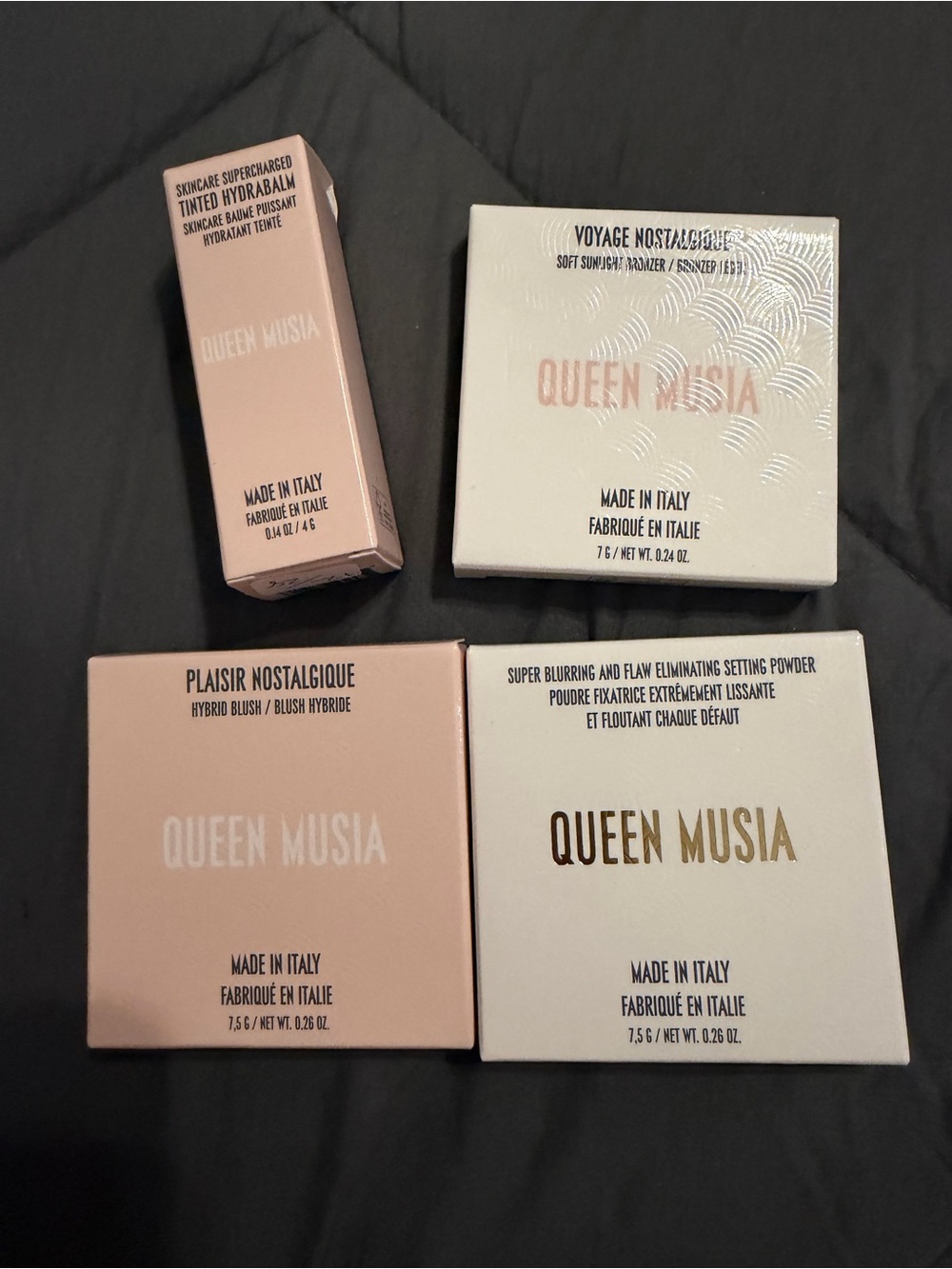 Queen Musia - Blush, Bronzer Setting Powder & Tinted Hydrabalm (Pink) New